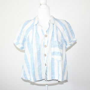 Free People Blue Skies Striped Button Up Flowy Top